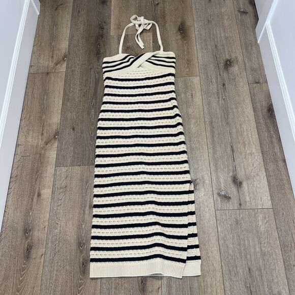 House of Harlow 1960 Dresses & Skirts - House of Harlow 1960 Tan Black Stripe Crochet Halter Midi Dress Size Small Boho